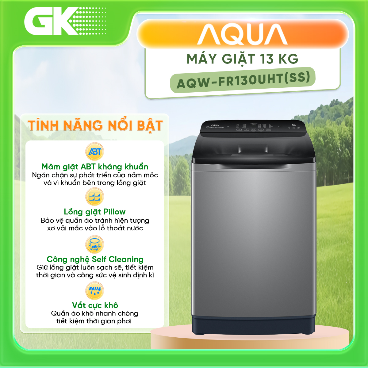 MÁY GIẶT AQUA AQW-FR130UHT(SS) INVERTER 13KG MODEL 2023 - HÀNG CHÍNH HÃNG (CHỈ GIAO HCM)