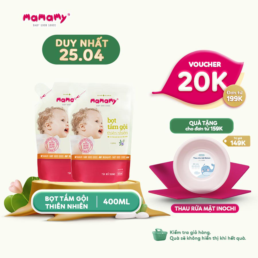 Combo 2 Túi bổ sung Bọt tắm gội thiên nhiên Mamamy hương Floral 400ml