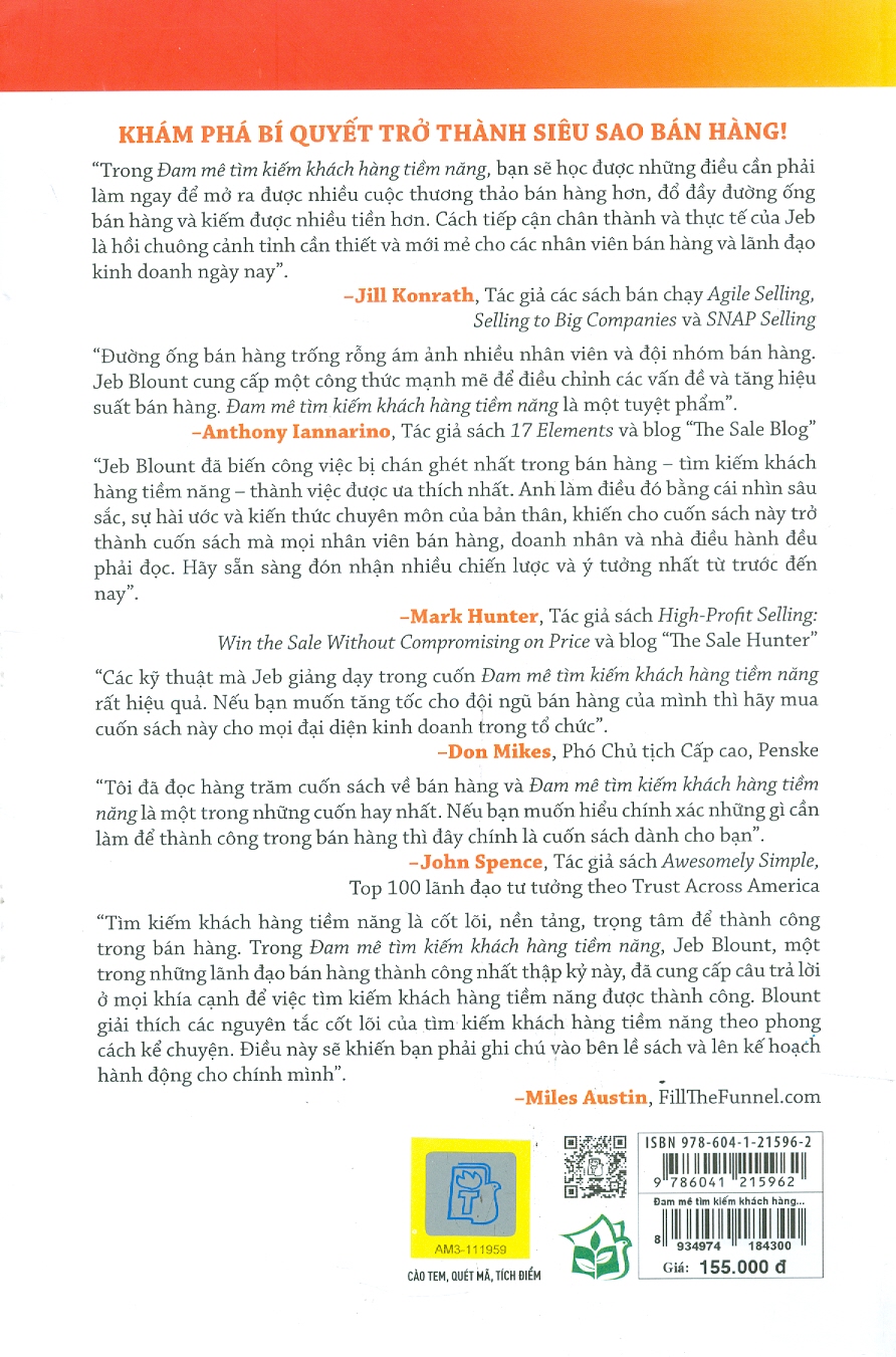 ĐAM MÊ TÌM KIẾM KHÁCH HÀNG TIỀM NĂNG – Mở ra đối thoại và giành được thương vụ – Jeb Blount – Vũ Thanh Tùng dịch – NXB Trẻ (Bìa mềm)