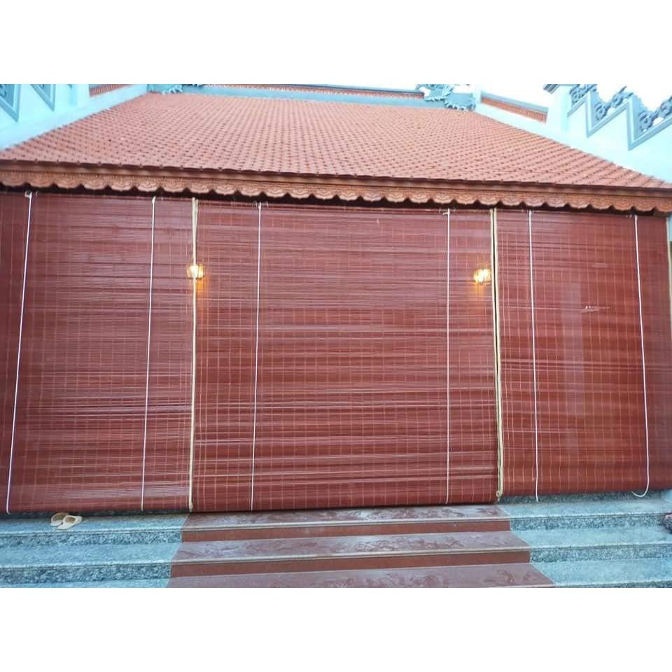 Mành sáo trúc che nắng ban cộng rộng 1m25 x cao 1m50,Rèm trúc treo cửa sổ hành lang mái hiên ,mành tre trúc treo lối đi sơn pu màu cánh gián có dây kéo đầy đủ
