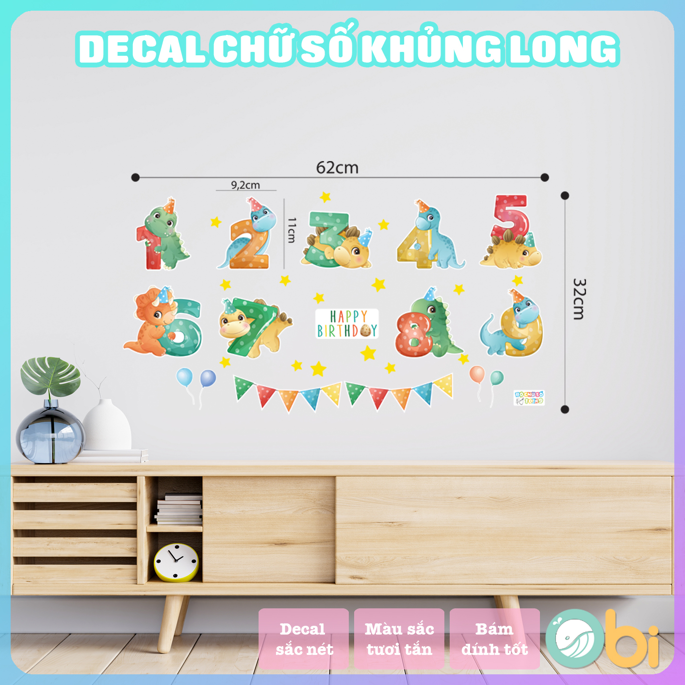 Decal Chữ Số Khủng Long Dino - Dán tường cho bé yêu Obi shop