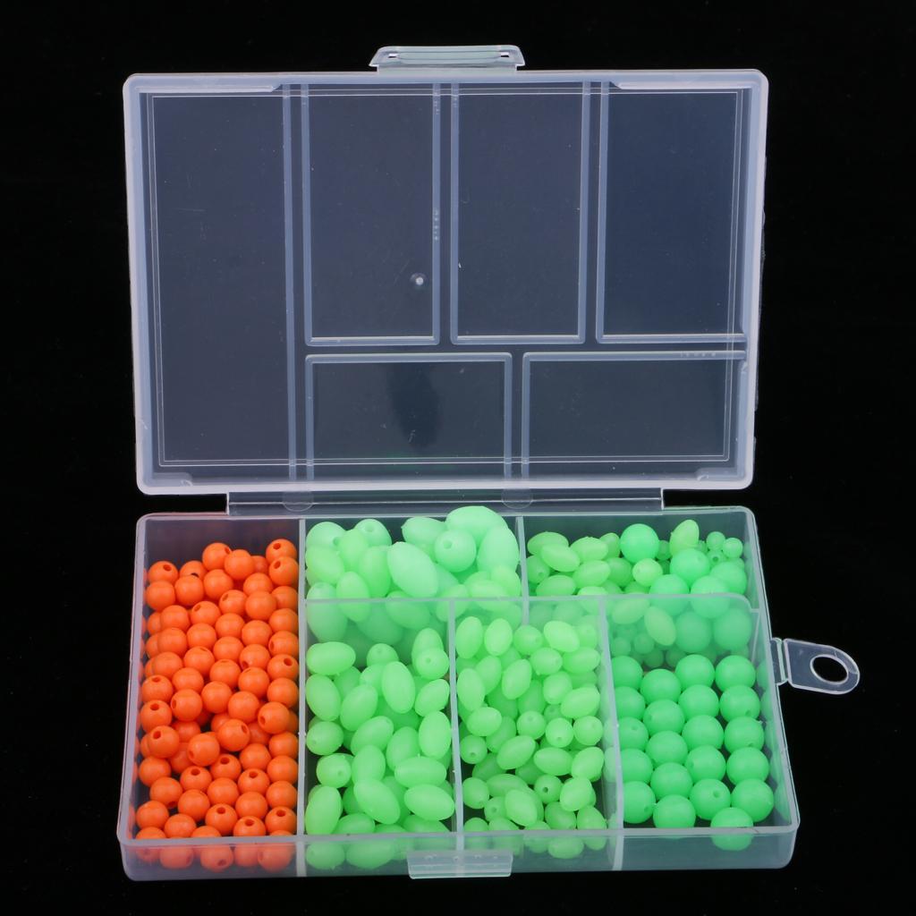 400 Pieces Luminous Fly Tying Beads Fishing Oval Round Beads Hard Fishing Beads Head Ball Beads Suit Connector