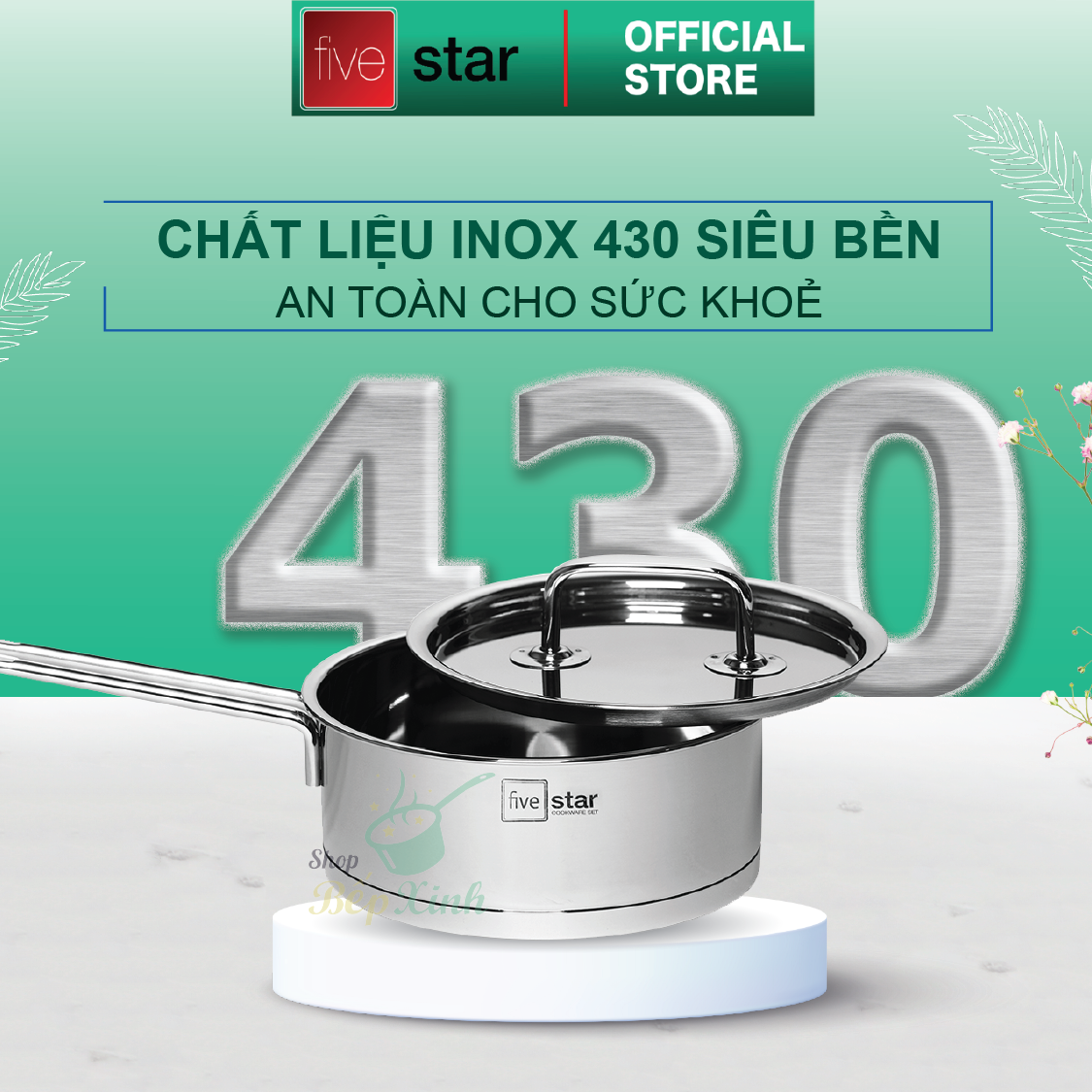 Bộ nồi quánh 3 đáy inox 430 Fivestar Standard bếp từ nắp inox , tặng 5 muỗng