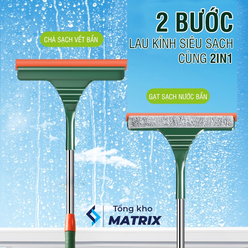 Cây lau kính, gạt chùi kính đa năng 2 đầu trong 1, tăng giảm chiều dài tiện dụng