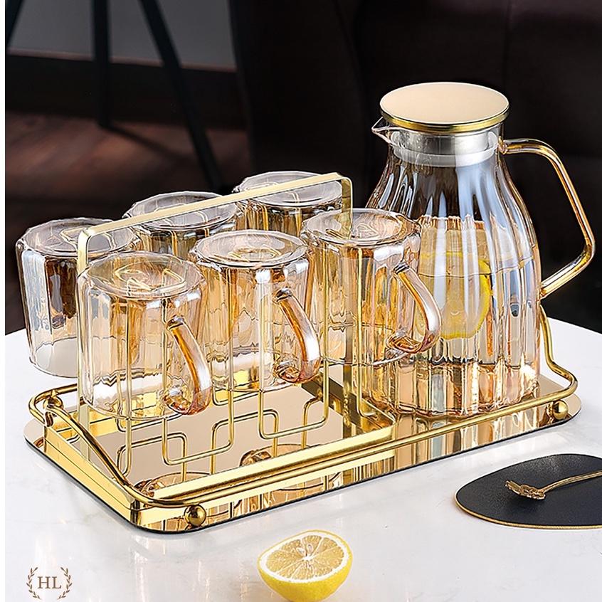 Bình cốc thủy tinh Decor chịu nhiệt Borosilicate | Bình Ly Thủy Phong cách Vintage Vàng Hổ Phách 2023 ( Hàng có sẵn )