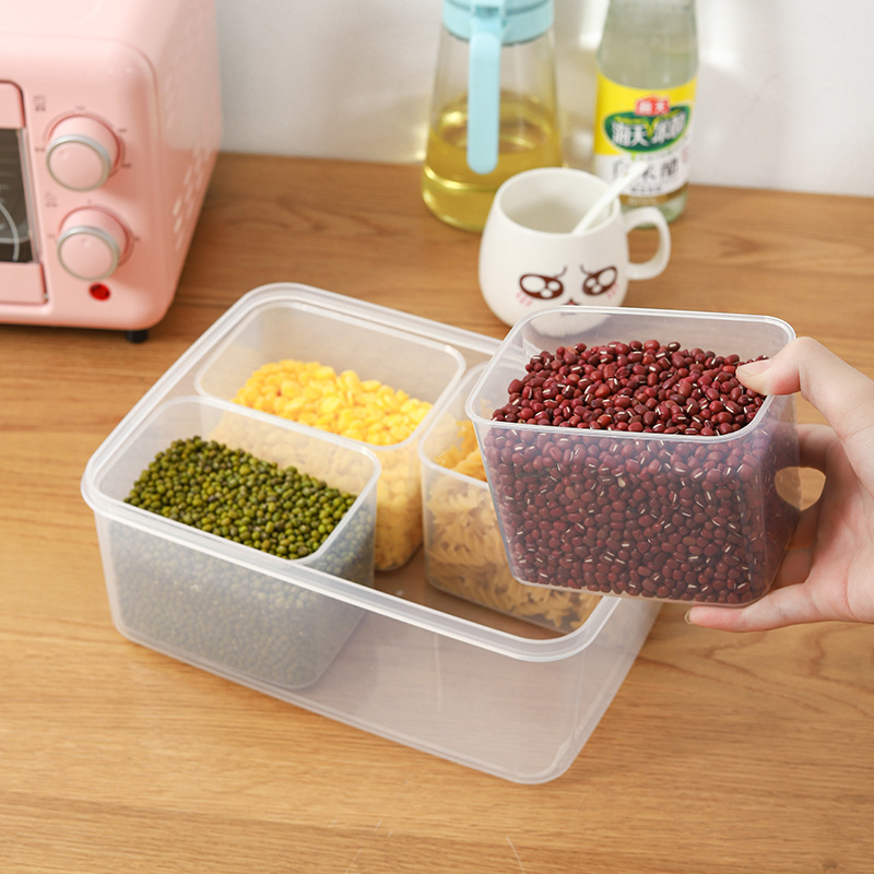 Hộp Nhựa Đựng Thực Phẩm Tủ Lạnh, Hộp Bảo Quản Thực Phẩm Chia 4 Ngăn Có Nắp Đậy Tiện Lợi