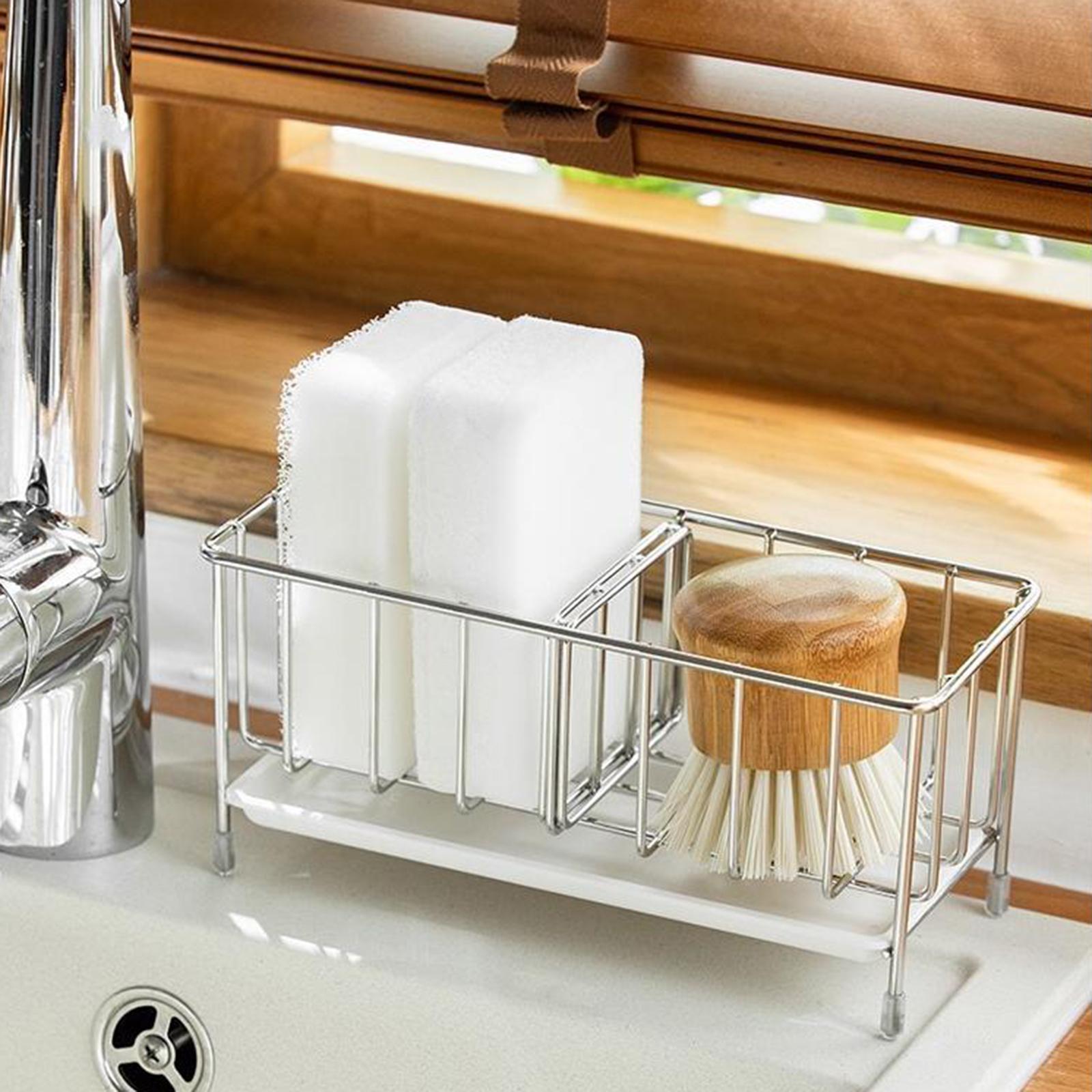Kitchen Sponge Holder Drainer Basket Brush Soap Holder Caddy Organizer
