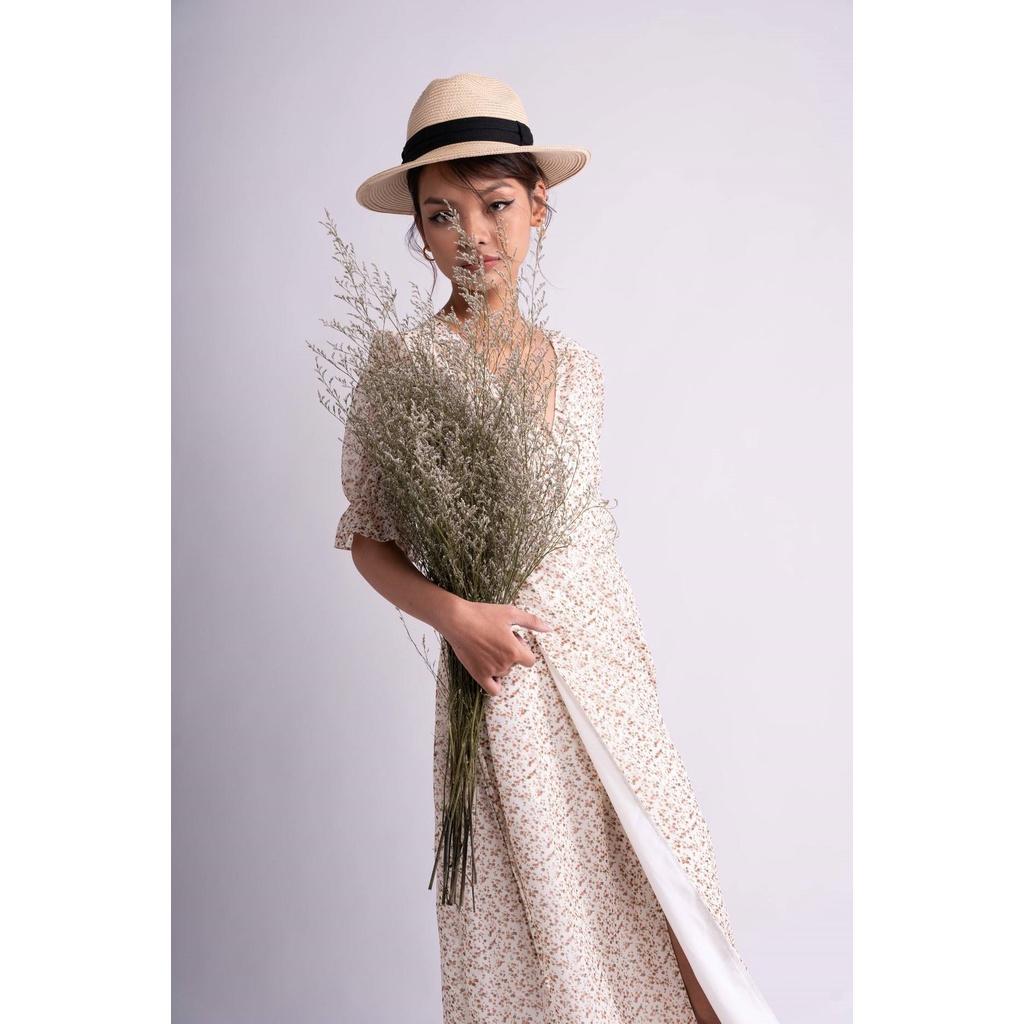 OLALASTUDIO Đầm voan cổ V hoa liti - Dai Wrap Dress