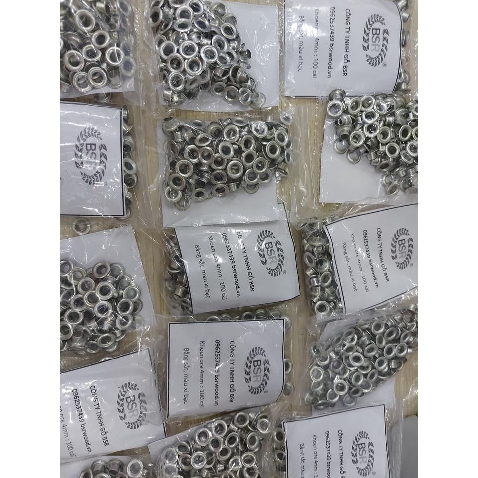 Khoen ore mắt cáo 3mm,4mm,5mm,6mm,7mm,9mm,10mm,11mm,12mm,13mm,14mm,15mm,16mm Sắt xi BẠC Khuy oze bấm bạt Túi 100 cái