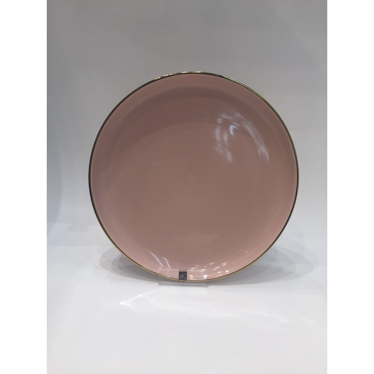 Đĩa tròn gốm sứ cao cấp nhập khẩu màu hồng viền vàng sang trọng cỡ 26cm SWISS PINK 5479TL