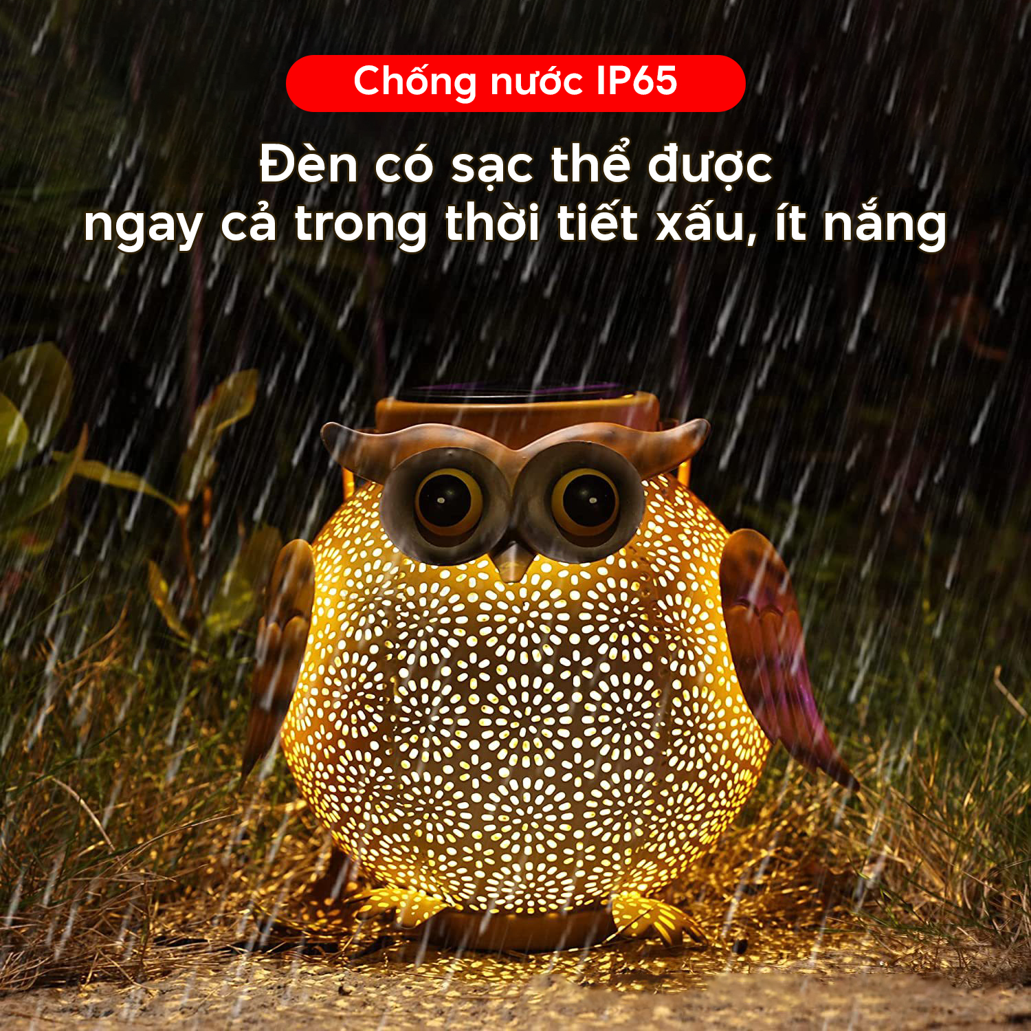 Đèn trang trí năng lượng mặt trời hình cú ngộ nghĩnh, tiết kiệm điện, bóng siêu sáng, chống thấm nước - DA3179