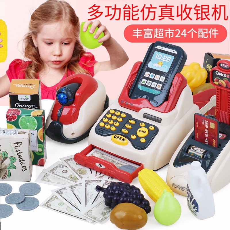 Đồ chơi cho bé, máy tính tiền siêu thị đồ chơi 668 - 122 có đồ quẹt thẻ và máy quét - Quà tặng ý nghĩa cho bé