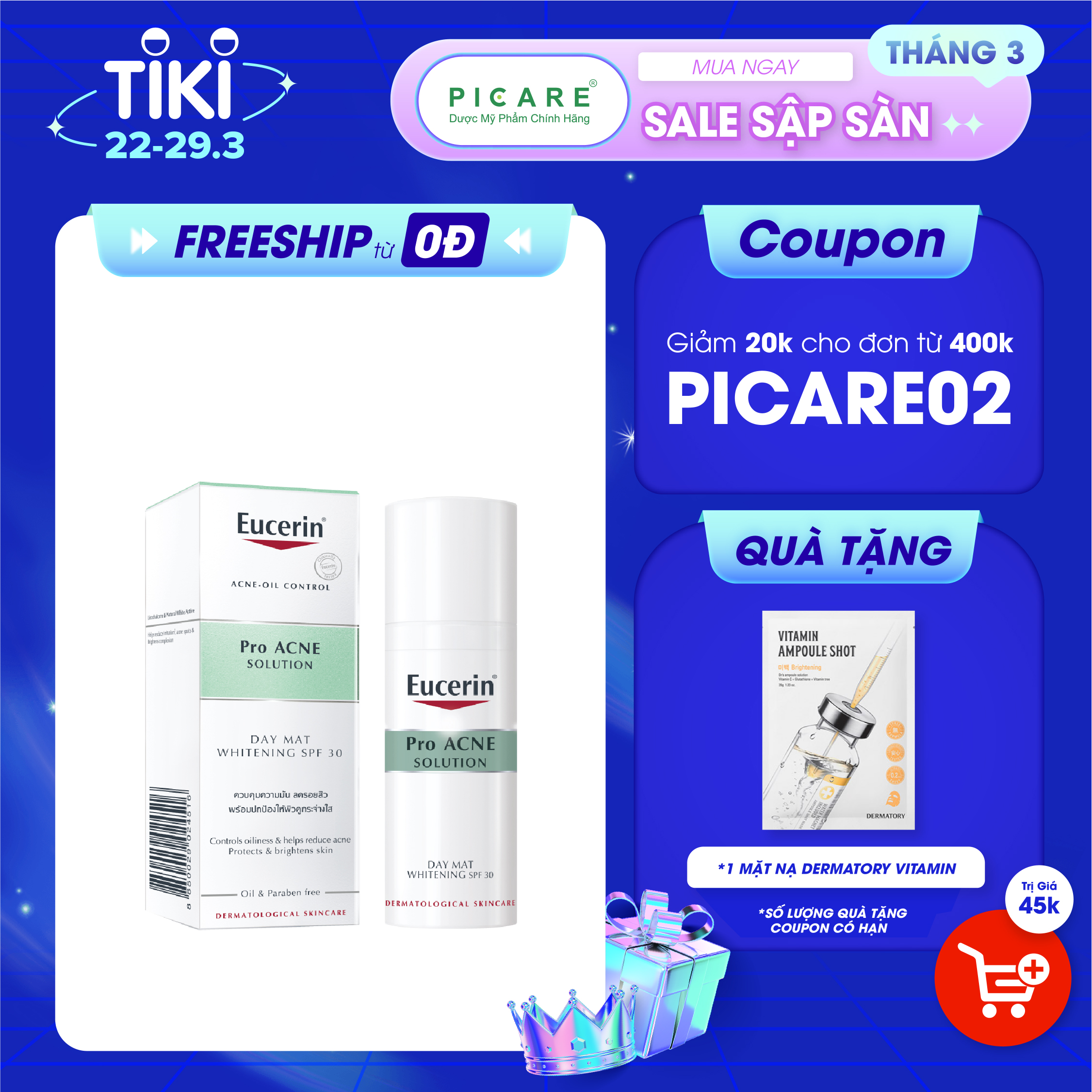 Kem Dưỡng Làm Sáng Da Chống Nắng Dành Cho Da Nhờn Mụn Eucerin Pro Acne Day Mat Whitening SPF 30 (50ml)