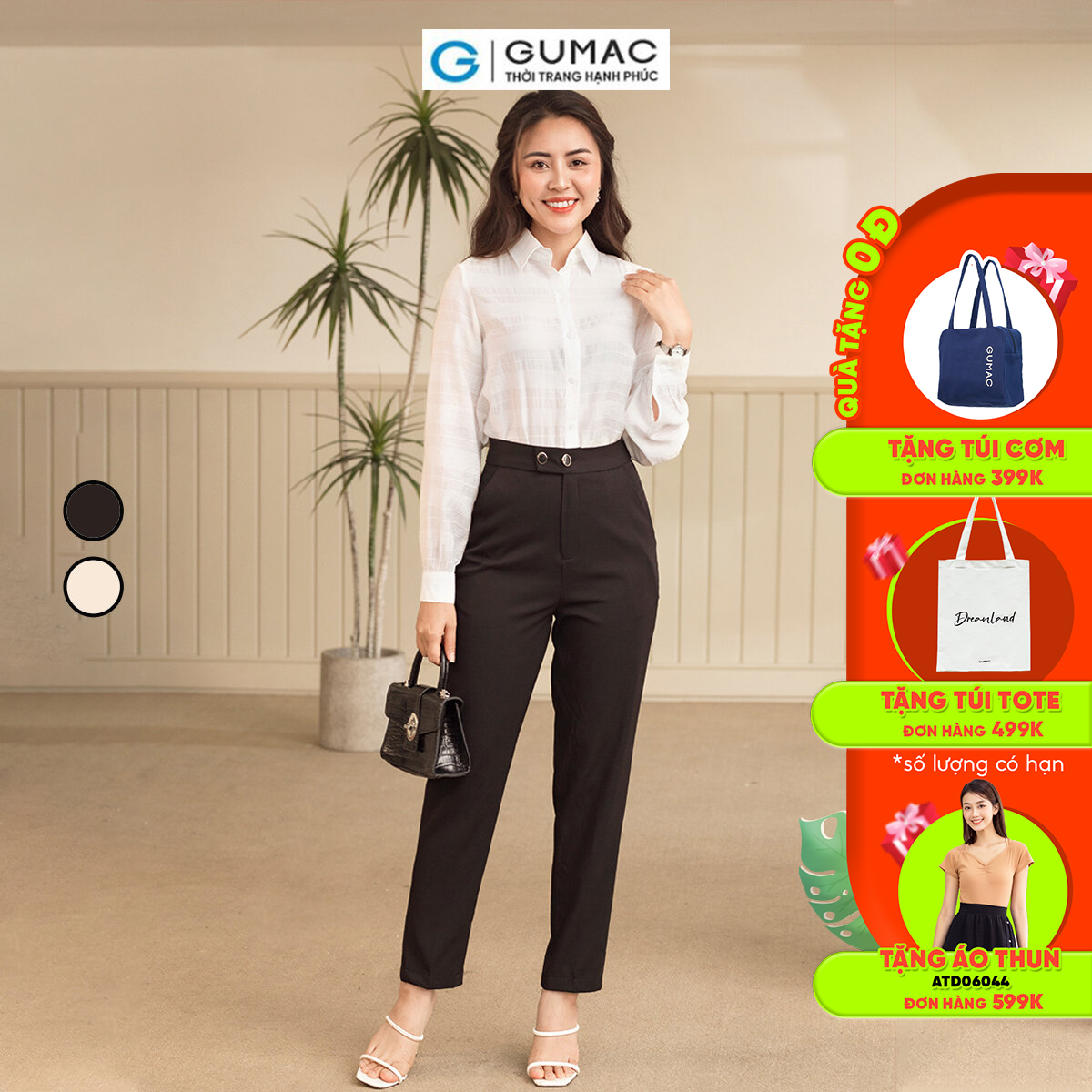 Quần tây nữ ống đứng quai dê 2 nút tôn dáng thời thượng thanh lịch thời trang GUMAC QD06059