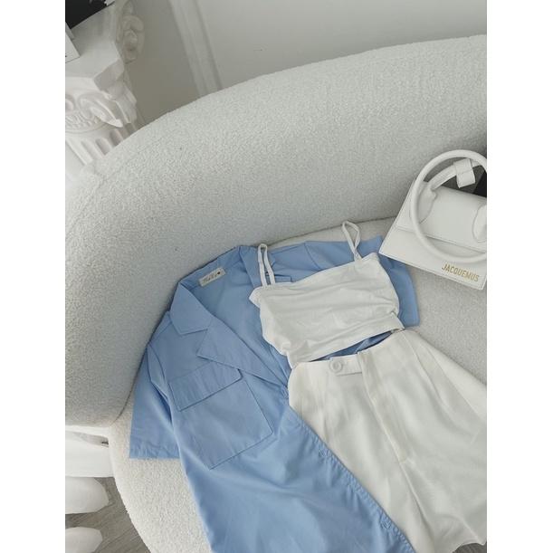 SET ÁO HAI DÂY ÁO SƠ MI KÈM SHORT