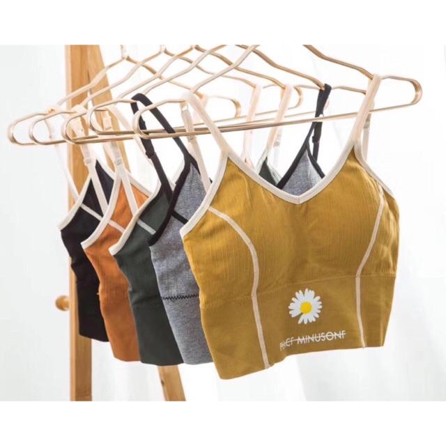 Áo bra 2 dây chỉ viền hoa cúc trắng tập gym, thể thao, yoga - Áo lót hai dây ôm body dáng croptop thấm hút mồ hôi