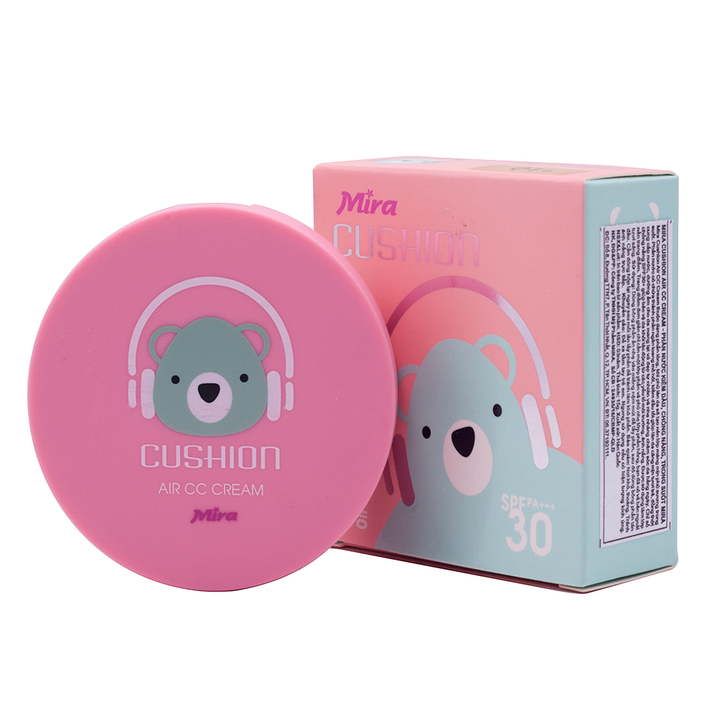 Phấn nước kiềm dầu Hàn Quốc cao cấp Mira Cushion Air CC Cream + Tặng Mút Bông Tán Kem Nền, Phấn Siêu Mềm Mịn Mira Culous (2 miếng/ túi) – Hàng Chính Hãng