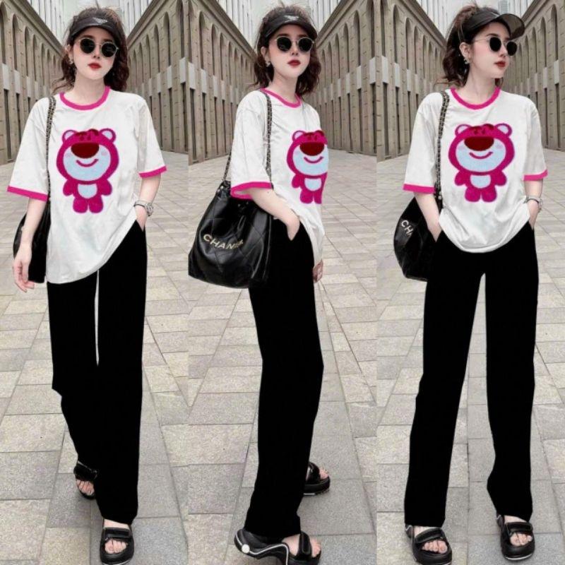Sét đồ bộ nữ cao cấp quần ống suông kèm áo thêu hình siêu kute mẫu mới chất bao dep9ư r