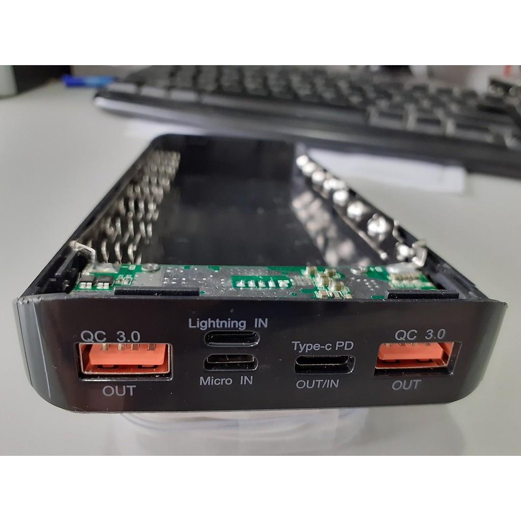 Box sạc nhanh QC3.0 + PD chân cắm type c micro usb 8 cell dùng pin 18650 có LCD hiển thị (chưa pin