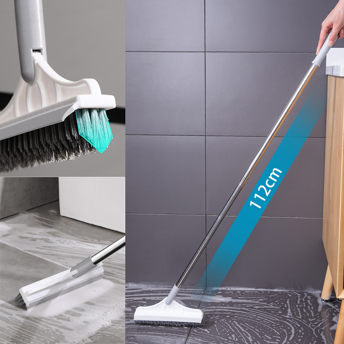 Chổi Chà Sàn Nhà Tắm Thông Minh Thiết Kế Đầu Gạt Nước Và Đầu Chổi Xoay 120 Độ Quét Nhà Siêu Sạch Mọi Góc Bẩn - Hàng Loại 1. CHính Hãng MINIIN