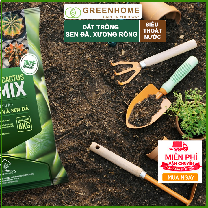 Bộ 2 Đất  SOIL MIX- Trồng sen đá, xương rồng-Giúp kích thích ra rễ, giữ các chất dinh dưỡng cho cây-(6KG/1 gói)