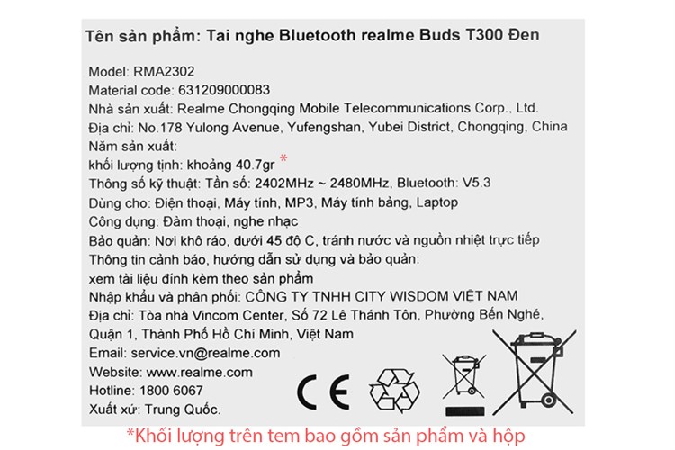 Tai nghe Bluetooth True Wireless Realme Buds T300 Âm Thanh Không Gian 360° - Hàng chính hãng