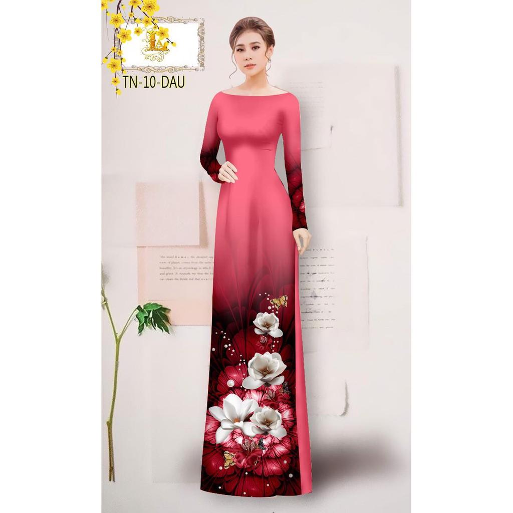Vải may áo dài in họa tiết hoa sứ trắng thanh lịch, nhẹ nhàng