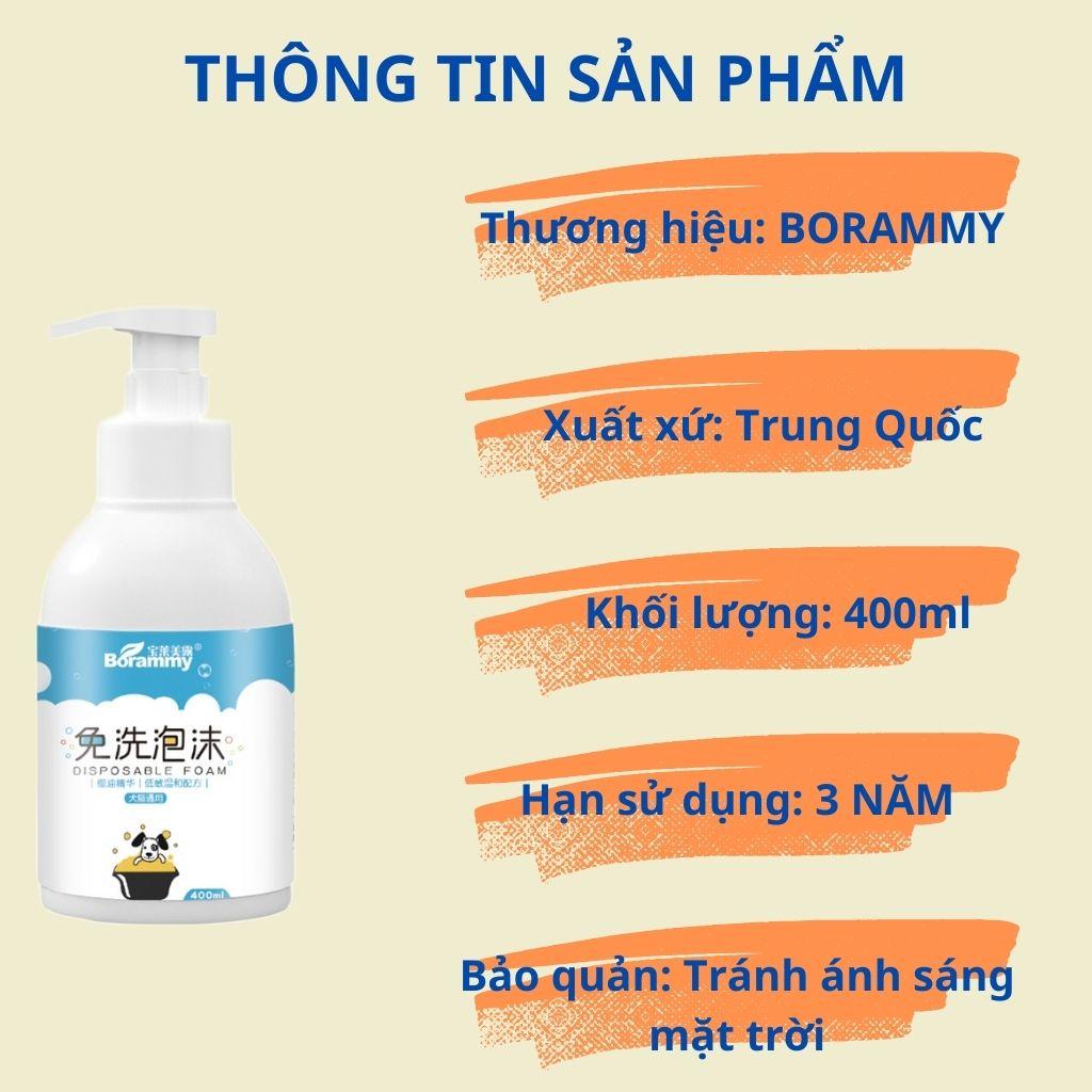 Bọt tắm khô tiện lợi BORAMMY cho chó mèo - chai 400ml