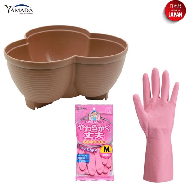 Combo chậu trồng cây cảnh 3 khoang 4L + đôi găng tay cao su mềm - nội địa Nhật Bản