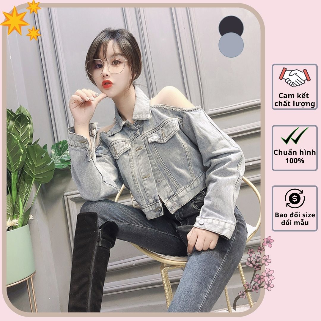 Hàng Quảng Châu - Áo sơ mi jean vai cut-out kết đá sang chảnh - A16263