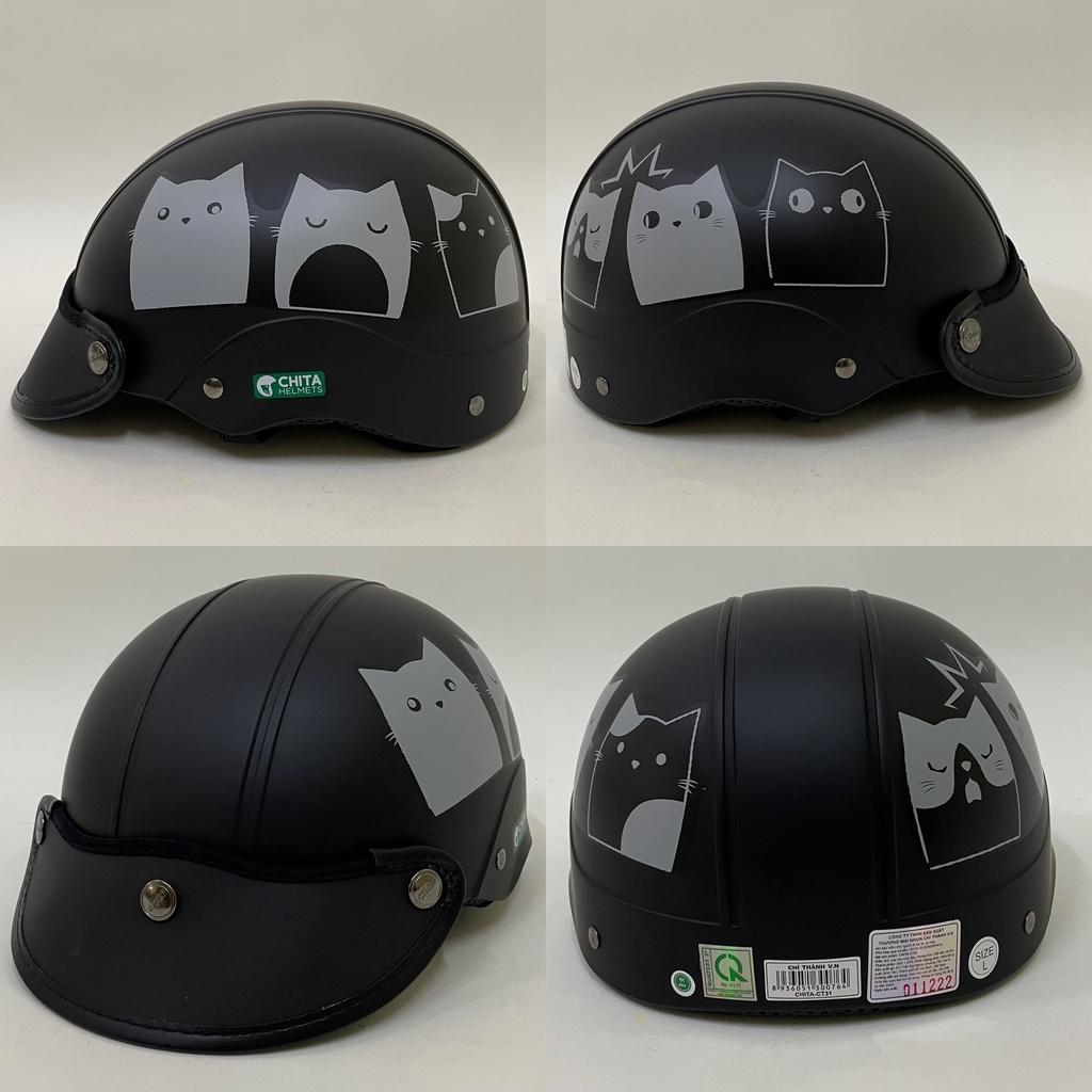 Mũ Bảo Hiểm 1/2 Đầu CHITA HELMETS CT31 tem Nhiều Mèo