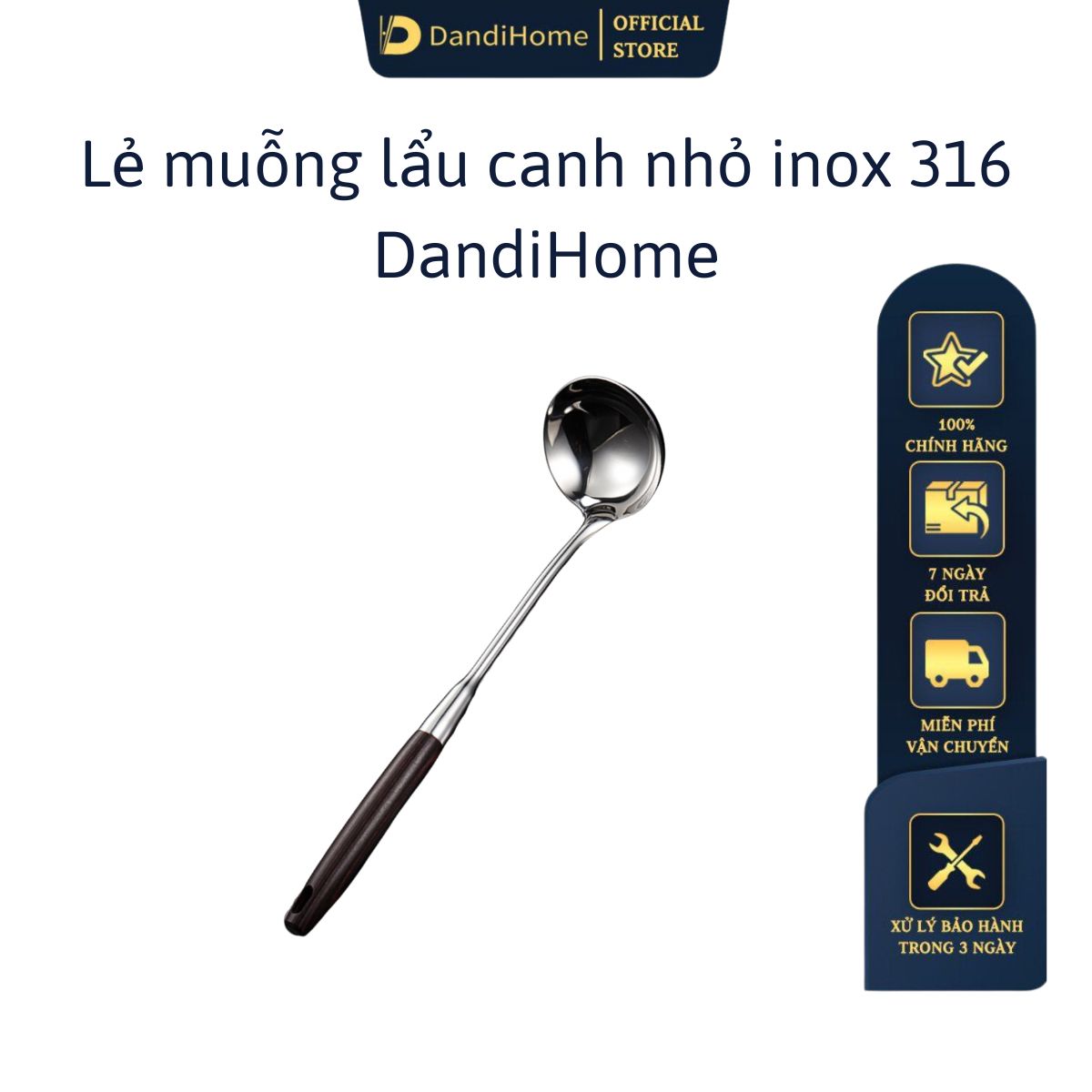 Bộ Dụng Cụ Nhà Bếp Inox 316, Inox 304 Và Giá Đặt Inox 304 Dandihome Cao Cấp, Sang Trọng - Muỗng Canh Lẩu Nhỏ Inox 316
