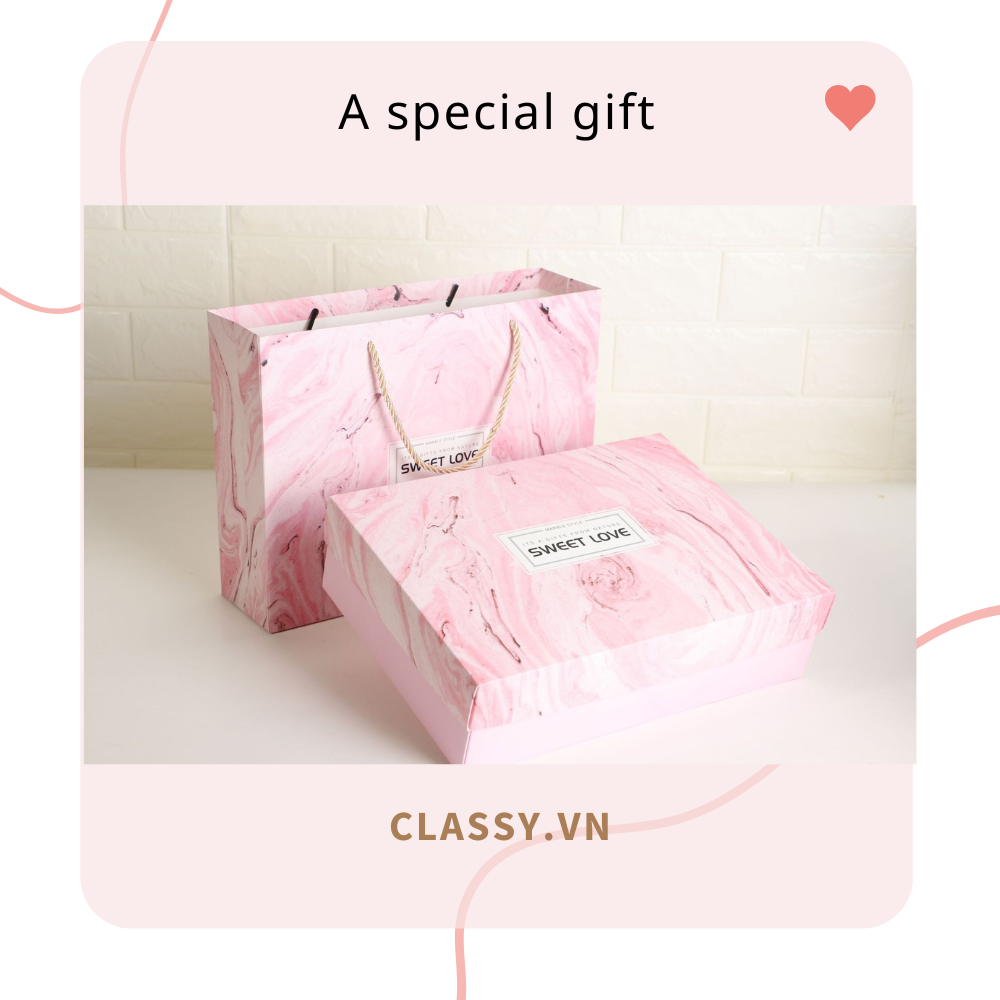 XÉ LẺ Túi giấy hoặc Hộp quà Làm quà tặng 30,5x22x8,5cm hoạ tiết cẩm thạch in chữ SWEET LOVE Q757