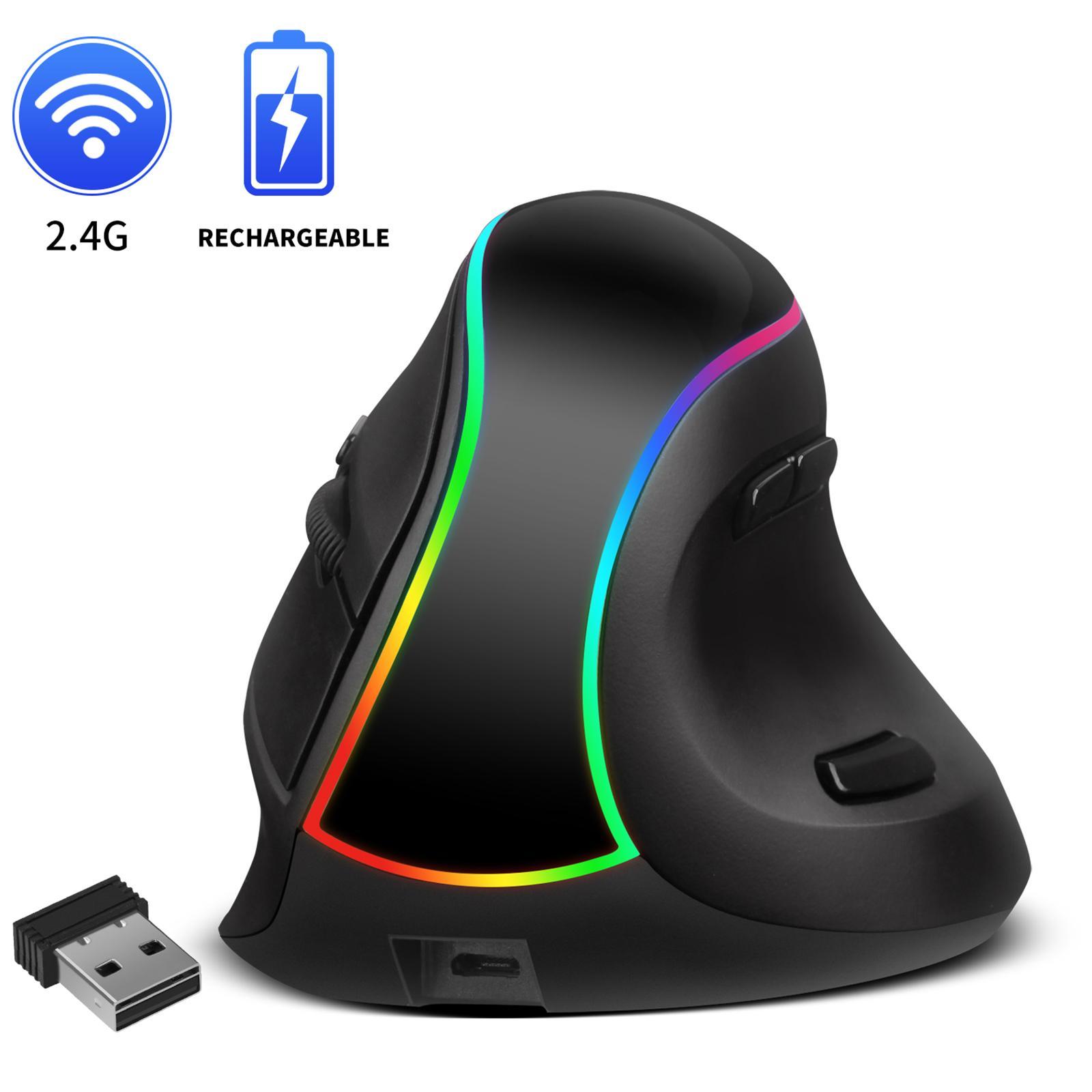 Wireless Mouse Vertical 6 Lighting 3200 DPI 2.4GHz for Laptop PC Black