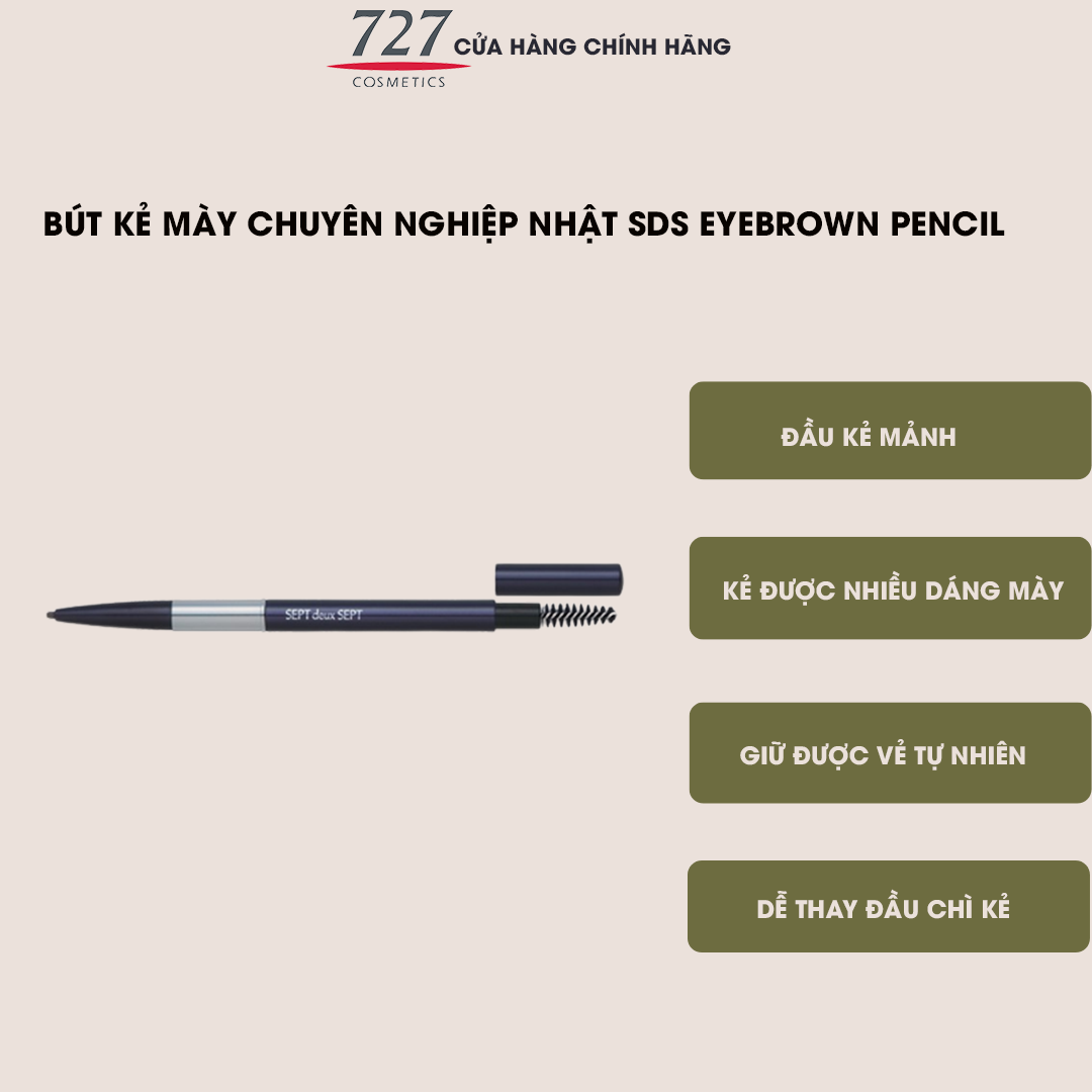 Bút kẻ lông mày Nhật Bản dễ dàng tiện lợi với đầu kẻ mảnh 727 EyeBrow Pencil
