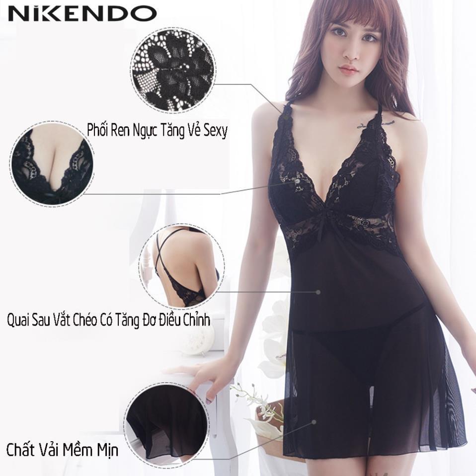 Váy Ngủ Đẹp 2 Dây / Đầm Ngủ Sexy Ren 2 Dây Chéo Lưng Chất Voan Cao Cấp *