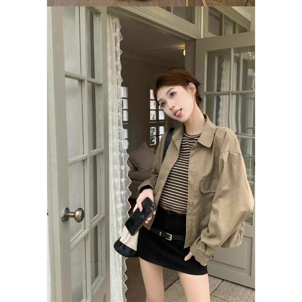 Áo khoác kaki nữ croptop 1 lớp kiểu dáng trẻ trung năng động