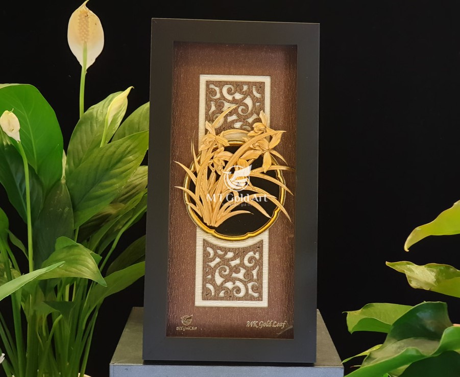 Tranh hoa lan dát vàng 24k mẫu 03 MT Gold Art- Hàng chính hãng, trang trí nhà cửa, phòng làm việc, quà tặng sếp, đối tác, khách hàng, tân gia, khai trương
