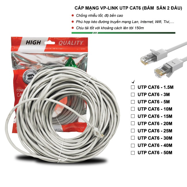 Dây Cáp Mạng Cat6-FTP Chống Nhiễu Bấm Sẵn 2 đầu dài 10m - 50m