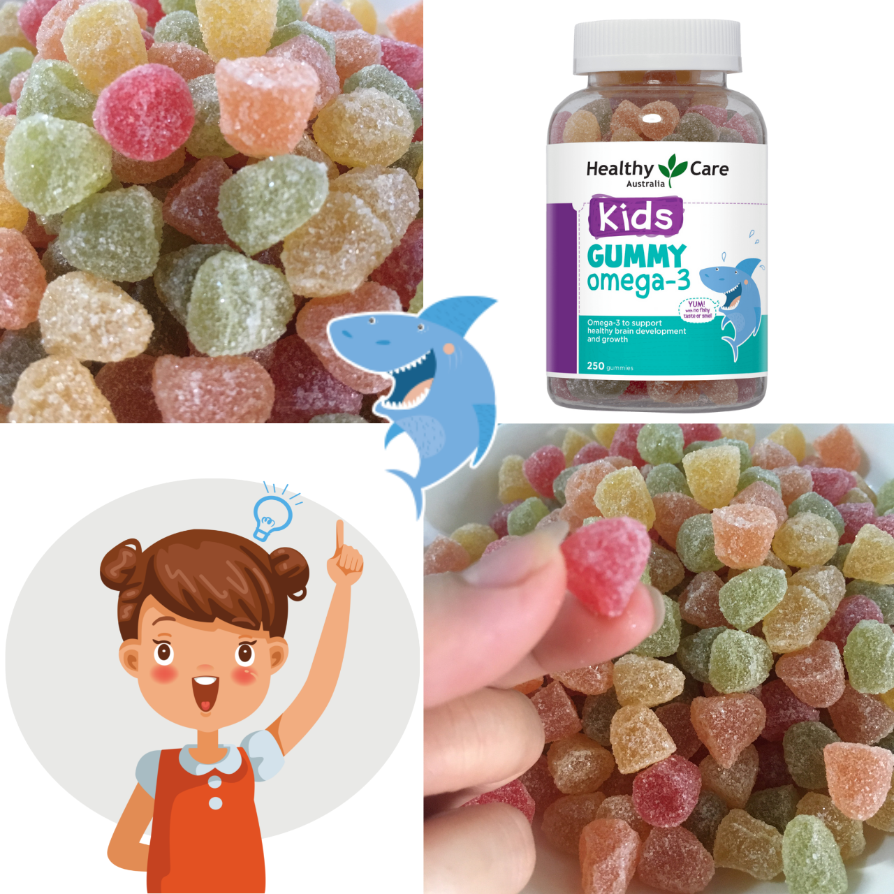 Omega 3 cho bé Healthy Care Kids Gummy Hỗ trợ phát triển trí tuệ toàn diện, tăng cường thị lực, Giúp bé học tập và ghi nhớ tốt hơn - Massel Official