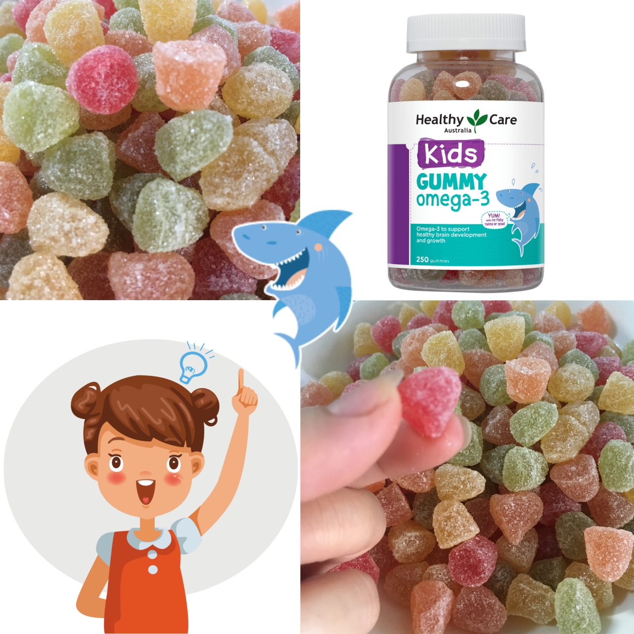 Omega 3 cho bé Healthy Care Kids Gummy Hỗ trợ phát triển trí tuệ toàn diện, tăng cường thị lực, Giúp bé học tập và ghi nhớ tốt hơn (dạng kẹo) - Massel Official