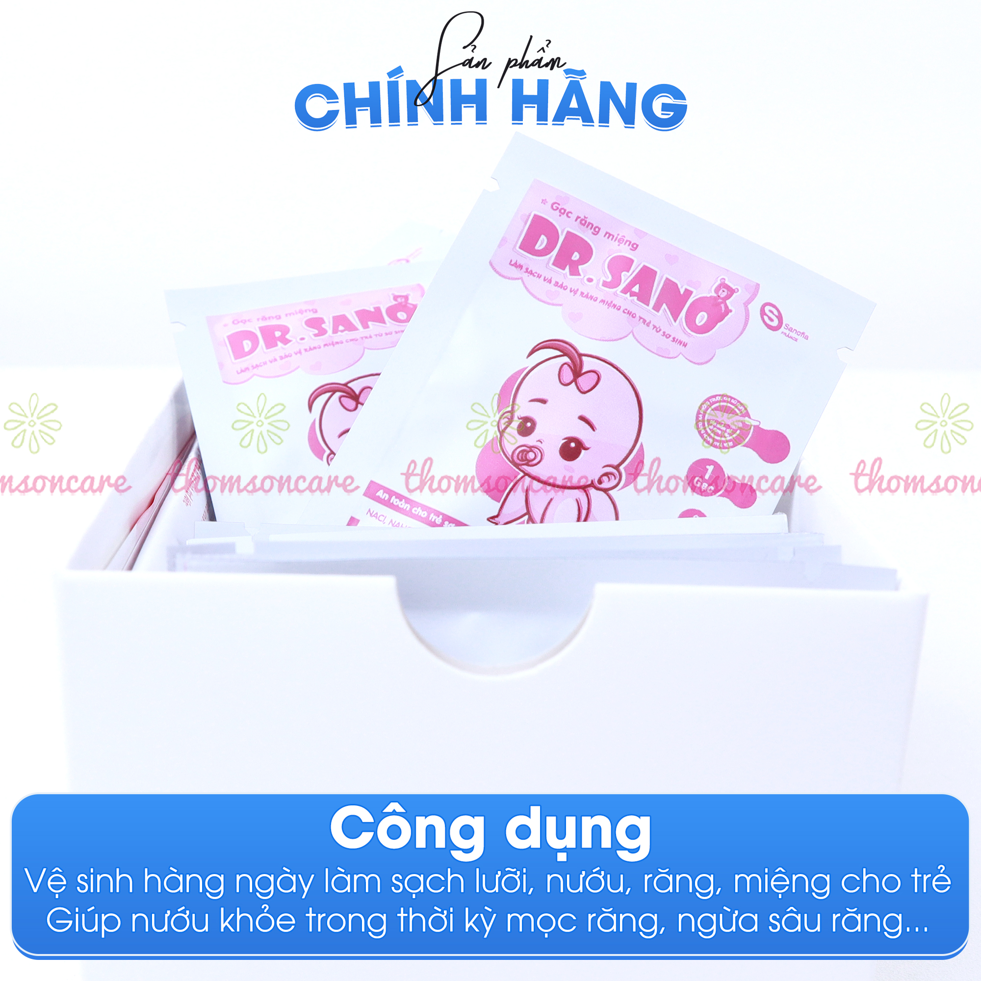 Gạc rơ lưỡi cho bé Dr Sano Hộp 30 gói - khăn lau răng, rơ miệng, tưa lưỡi cho trẻ từ sơ sinh Drsano, vệ sinh ăn dặm, mọc răng - Thomsoncare