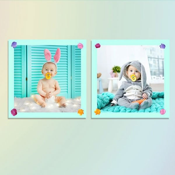 Bộ 2 Tranh Đồng Hồ Baby Phông Xanh W489 (Size