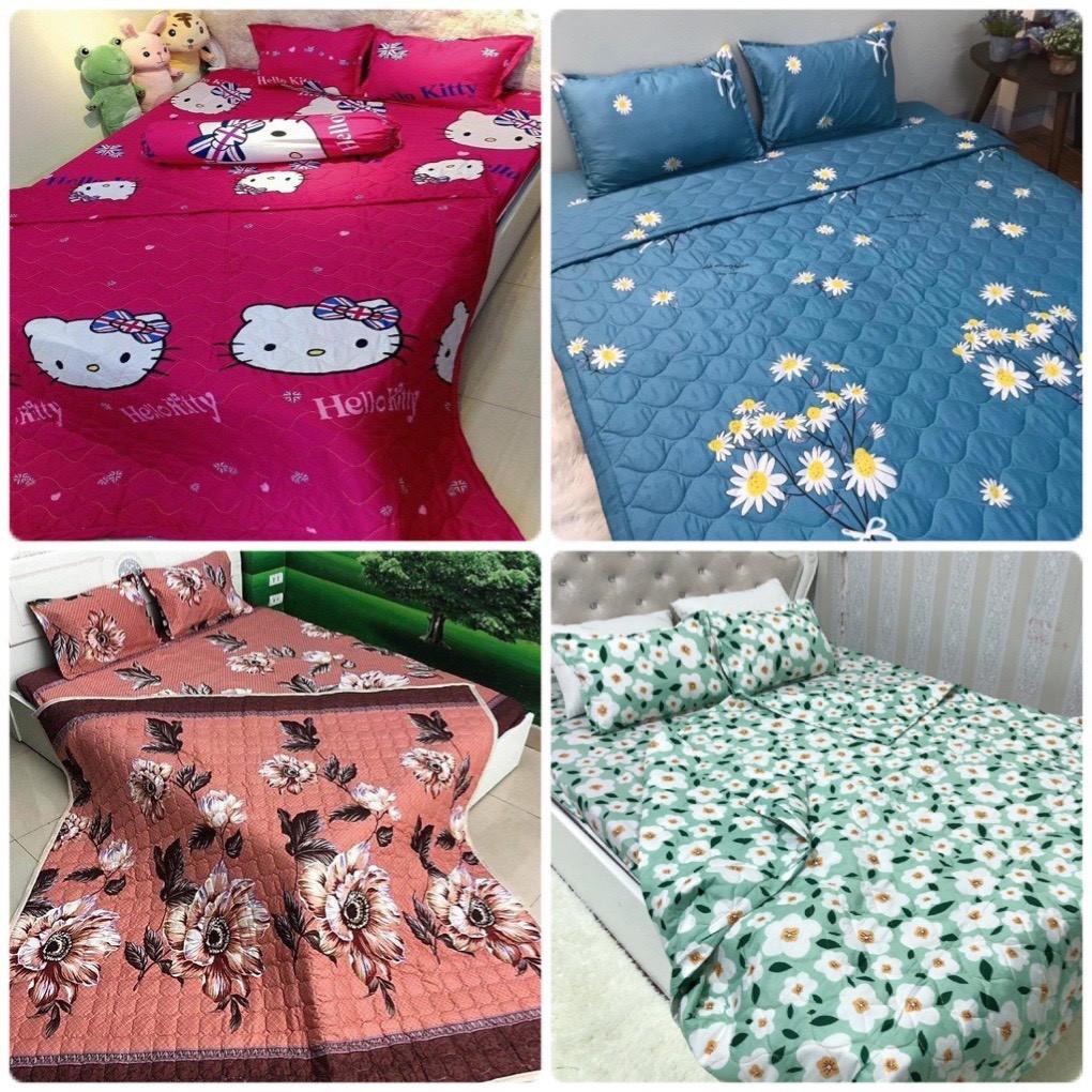 Sỉ Bộ Chăn Hè Ga Gối Kèm Vỏ Gối Ôm set 5 món Sally Mẫu LÁ CỌ