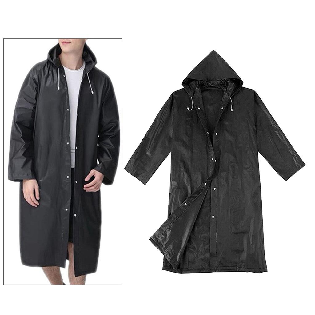 Women Men Fashion Solid Black Rain Poncho Long Sleeve Hooded Raincoat Jacket