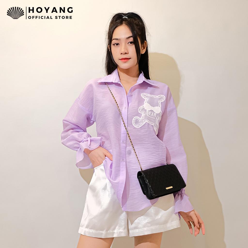 Áo Sơ Mi Tay Loe In Hình Gấu Dễ Thương HOYANG AHY79