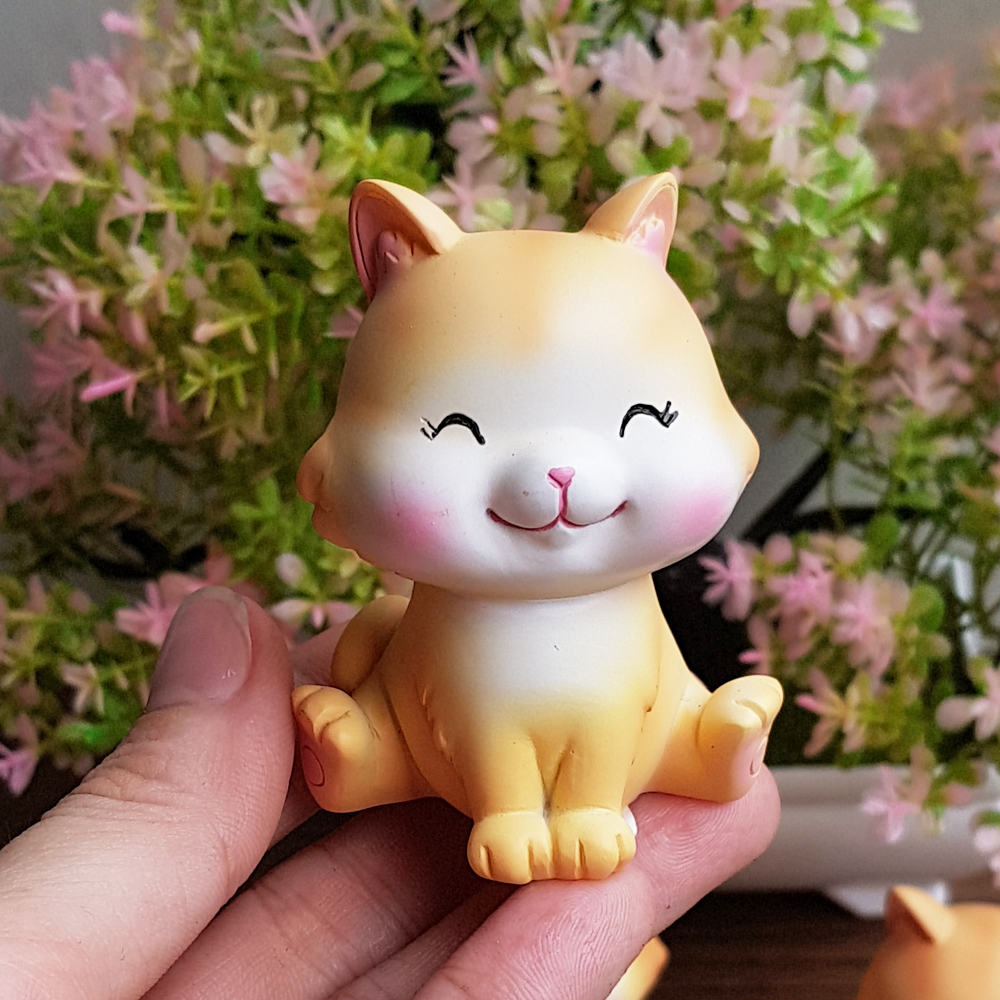 Bộ tượng 06 chú Mèo con lông vàng 4x6cm