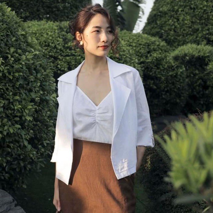 Áo khoác nhẹ nữ Linen Premium cổ ve vuông tay lỡ kiểu dáng blazer thích hợp hè, thu