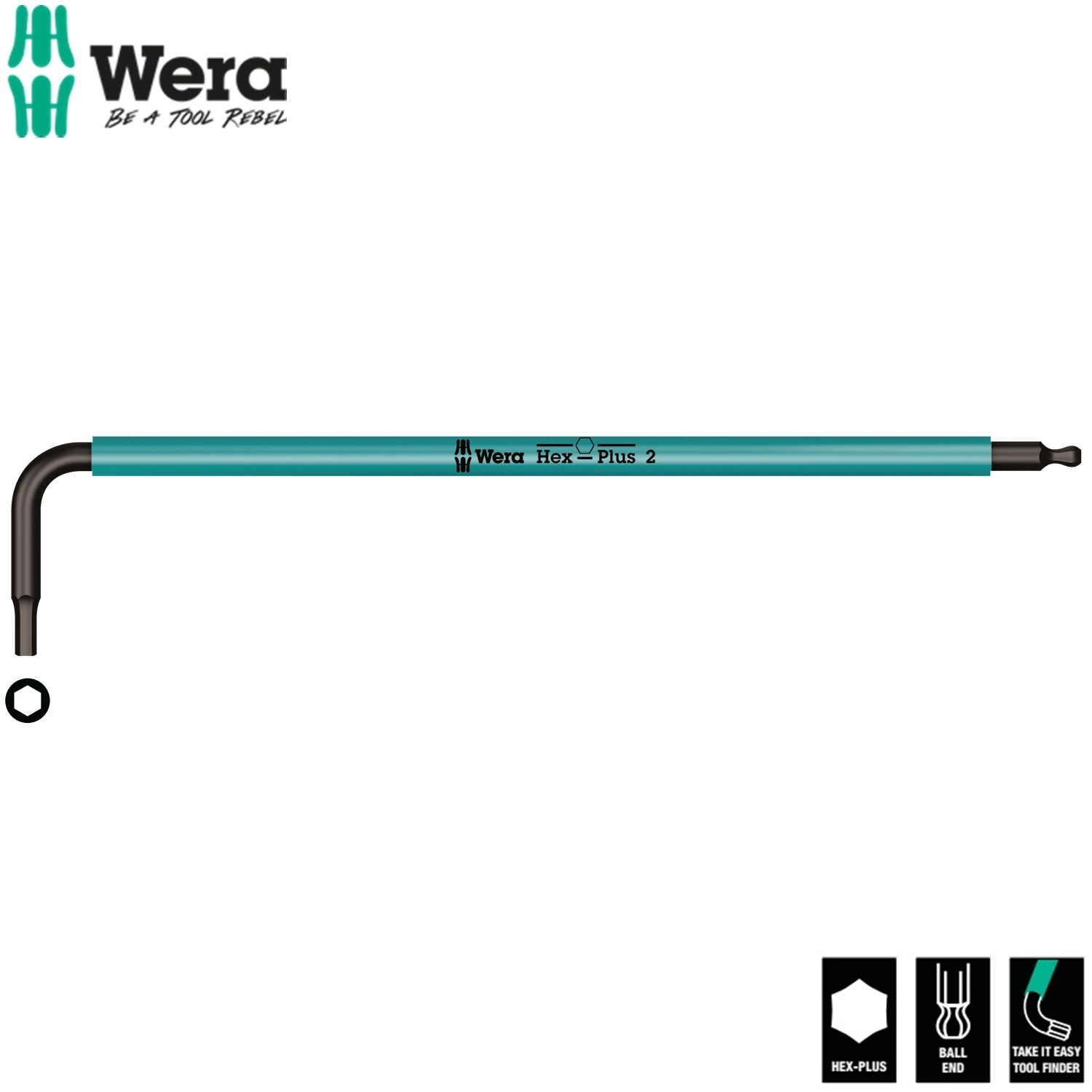 Khóa lục giác bi dài nhiều màu sắc Wera 05022602001 950 SPKL Hex-Plus turquoise 2mm x 101mm