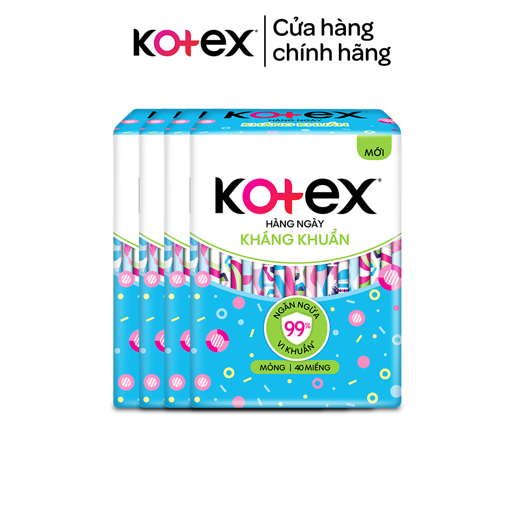 Combo 4 gói băng vệ sinh Kotex hằng ngày kháng khuẩn không cánh (40M/gói)